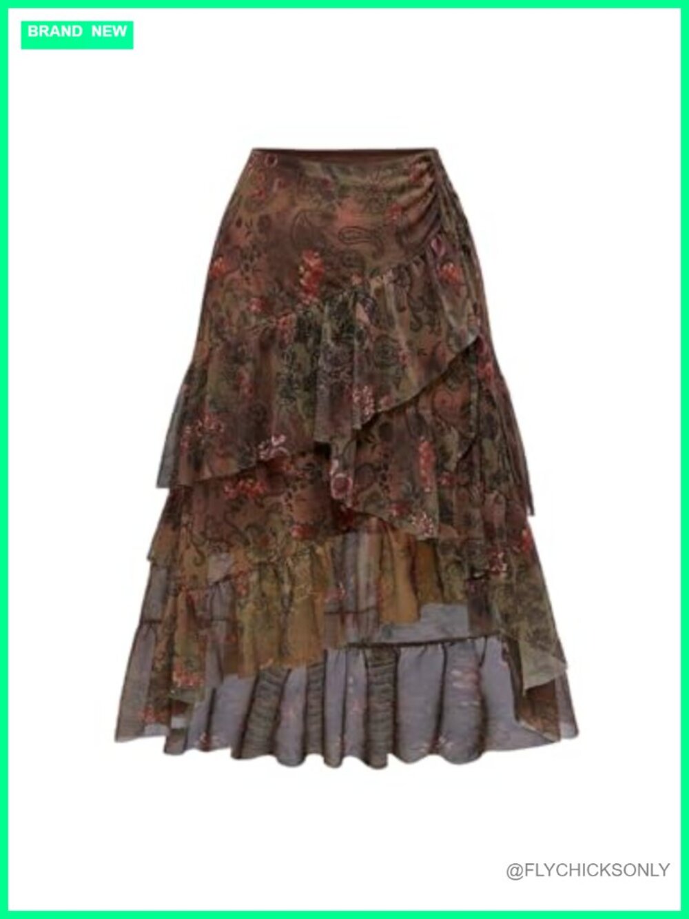 Plus Size Boho Hippie Asymmetrical Skirt Paisley Floral Layered Ruffle High Low